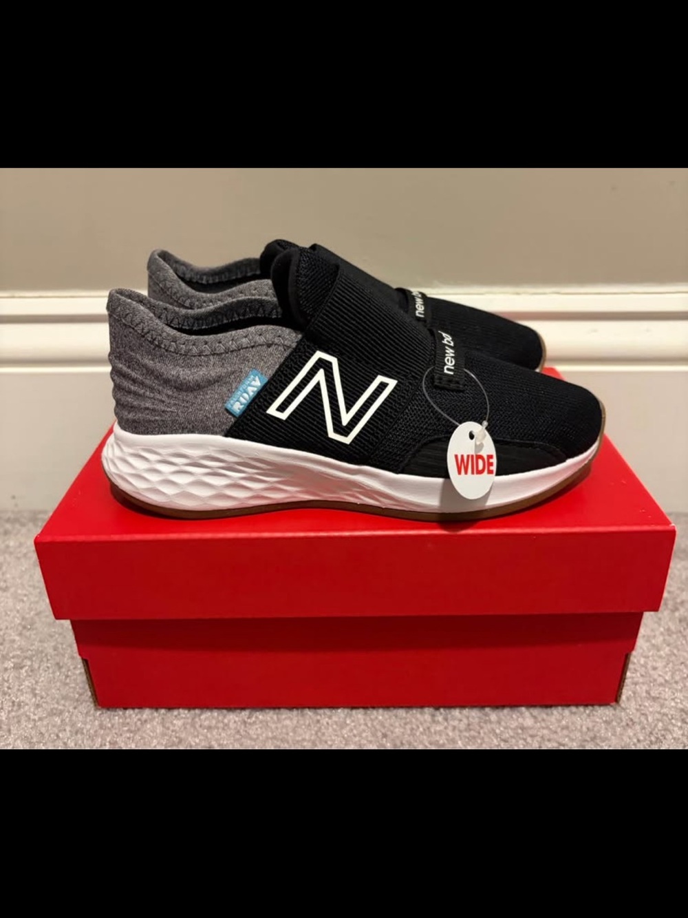 New Balance Kids Black & Gray Slip-On Wide Sneakers (Size 10W)